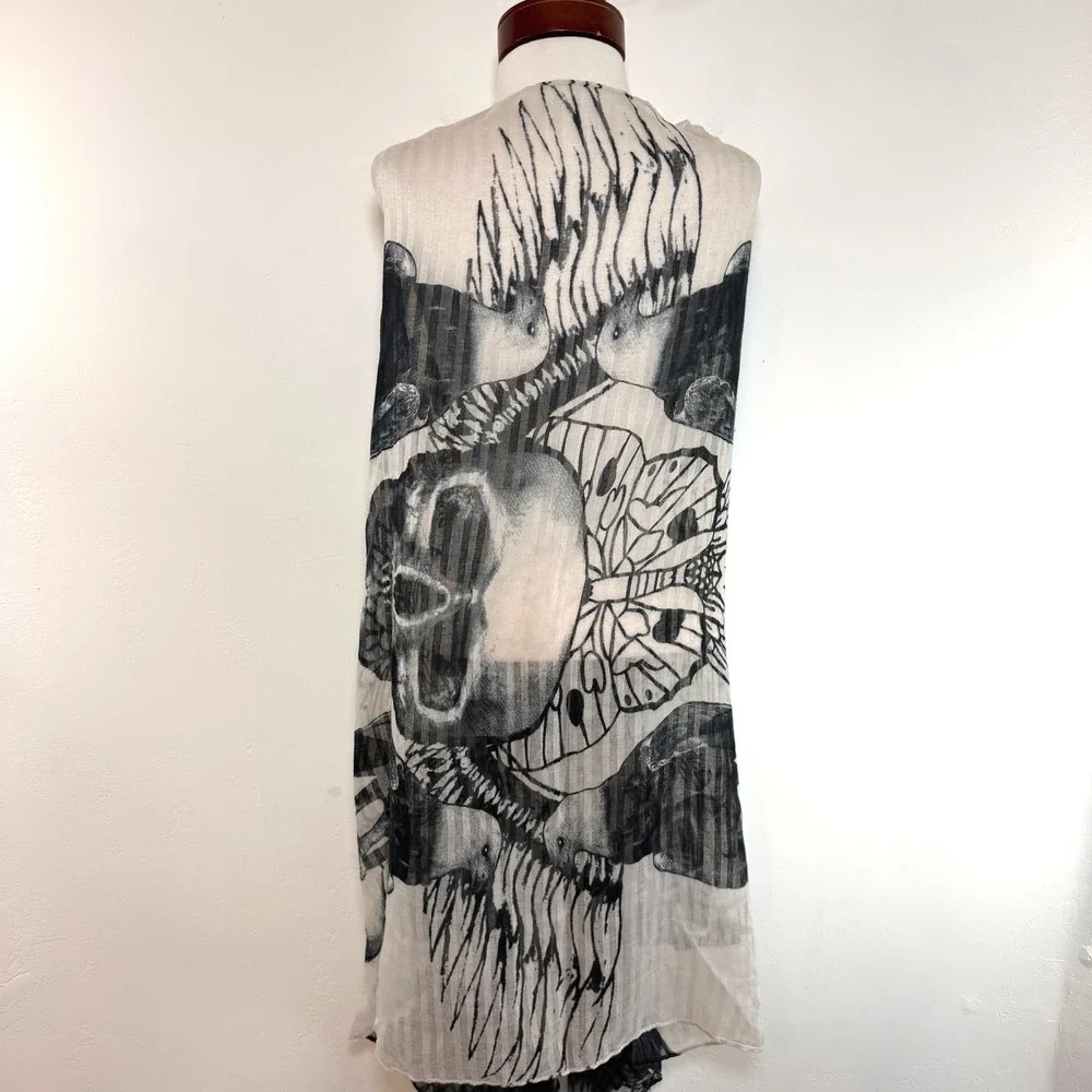 Black White Skull Print Scarf Oversized Sheer Goth Witchy Whimsygoth Grunge